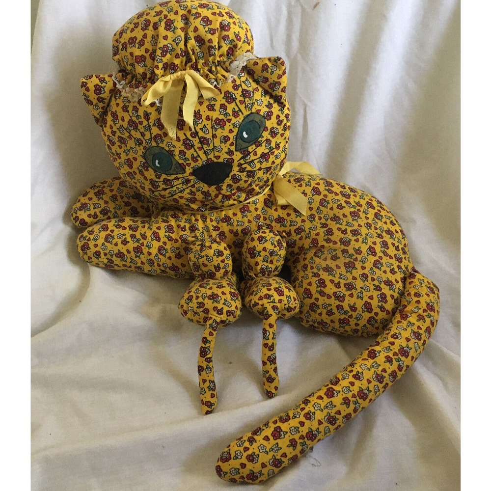 Vintage 1970s Handmade Cat Nursing Kittens Plush Stuffed Animal Vintage Plush